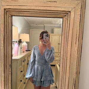 Francesca's Collections Light Blue Floral Jumpsuit